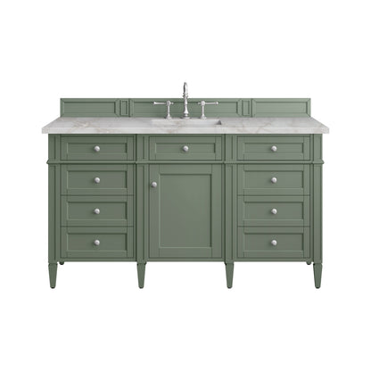 James Martin Vanities Brittany 60" Smokey Celadon Single Vanity With 3 cm Victorian Silver Top