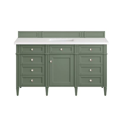 James Martin Vanities Brittany 60" Smokey Celadon Single Vanity With 3 cm White Zeus Top