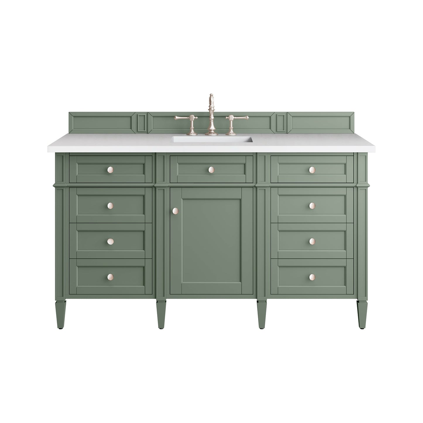 James Martin Vanities Brittany 60" Smokey Celadon Single Vanity With 3 cm White Zeus Top