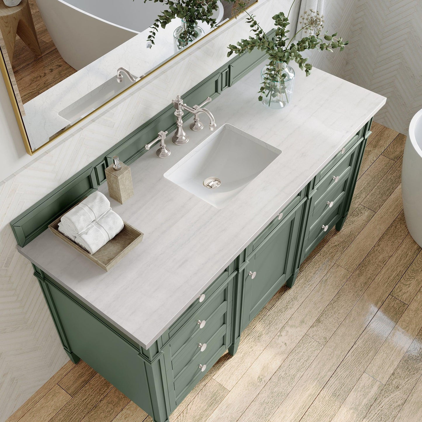 James Martin Vanities Brittany 60" Smokey Celadon Single Vanity With 3cm Arctic Fall Top