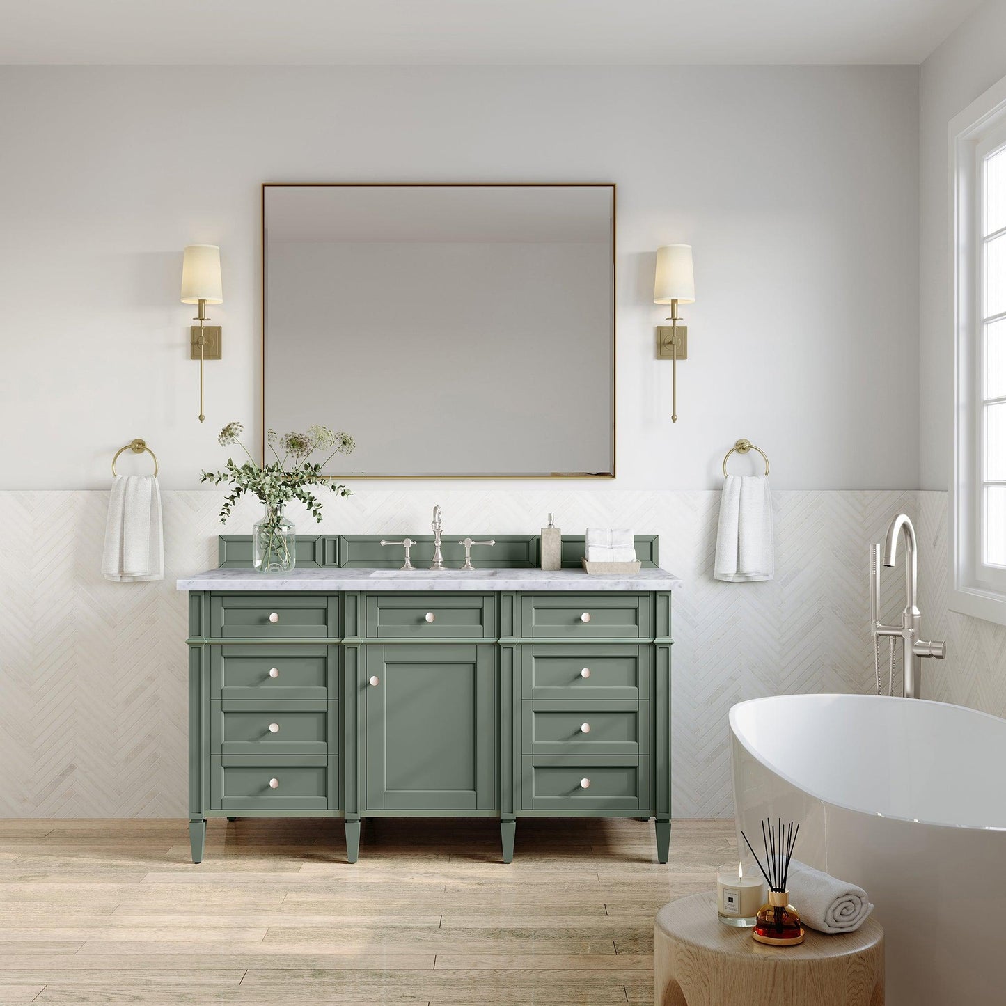 James Martin Vanities Brittany 60" Smokey Celadon Single Vanity With 3cm Carrara Marble Top