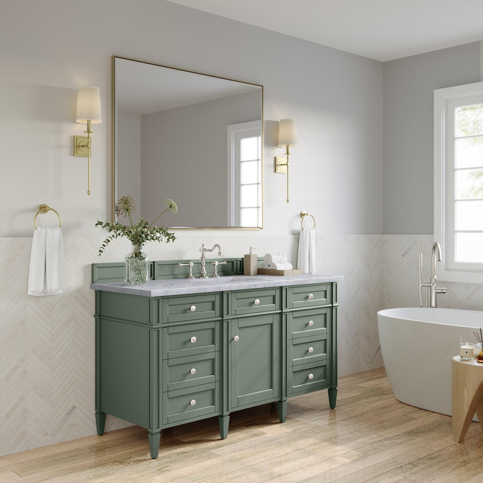 James Martin Vanities Brittany 60" Smokey Celadon Single Vanity With 3cm Carrara Marble Top