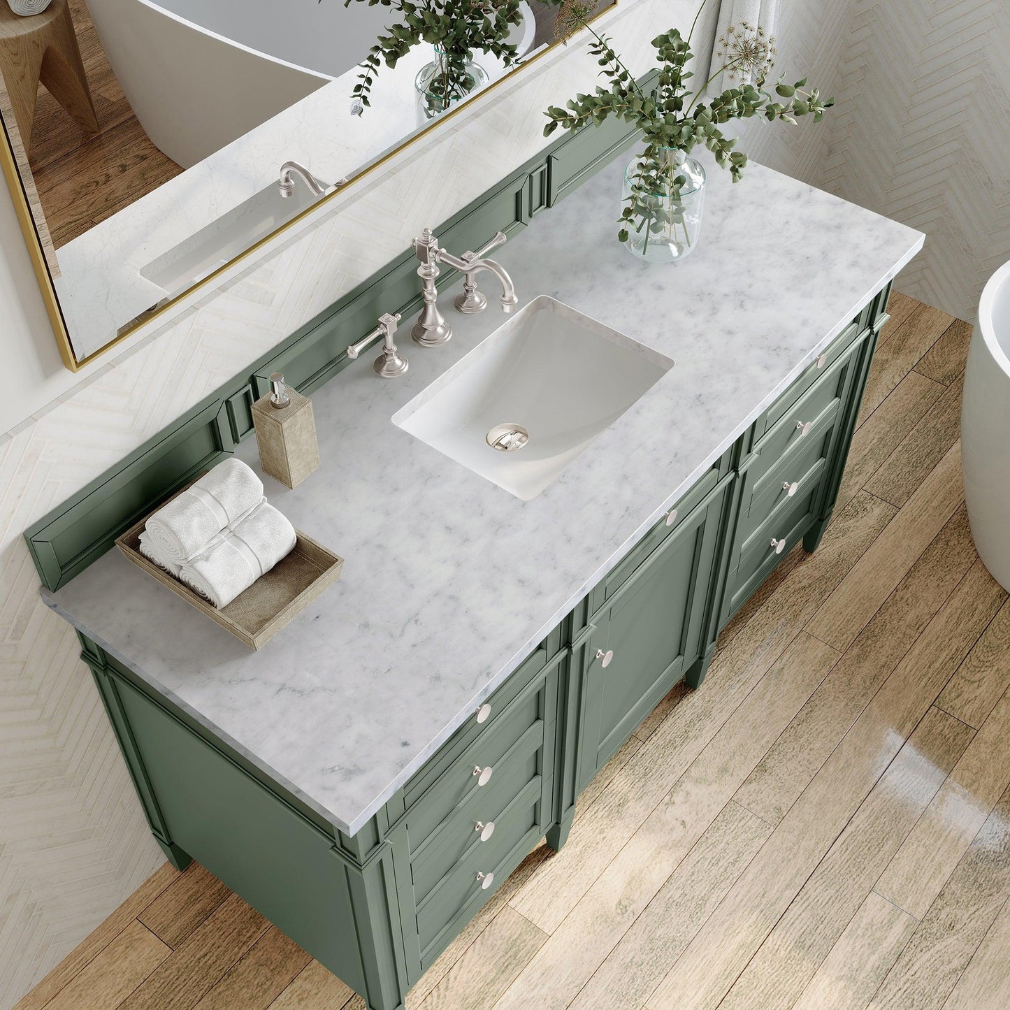 James Martin Vanities Brittany 60" Smokey Celadon Single Vanity With 3cm Carrara Marble Top