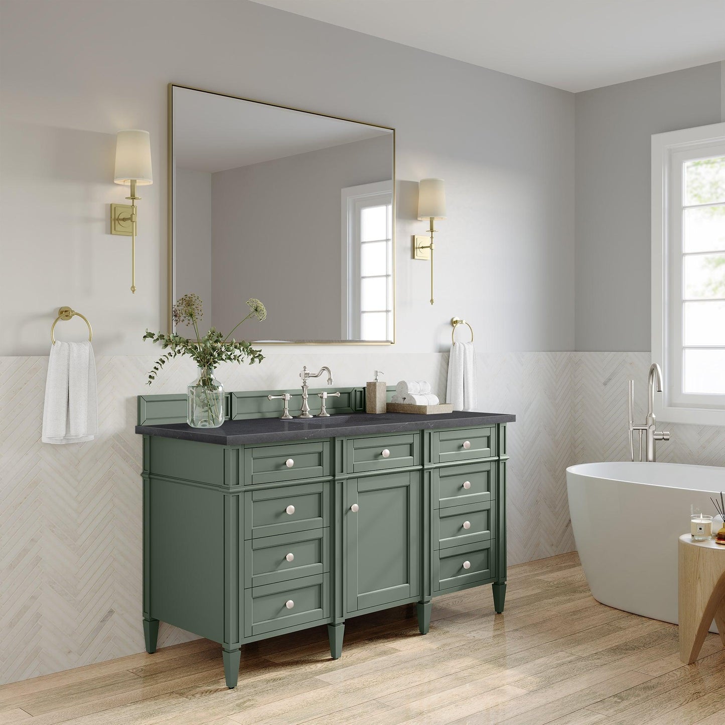 James Martin Vanities Brittany 60" Smokey Celadon Single Vanity With 3cm Charcoal Soapstone Top