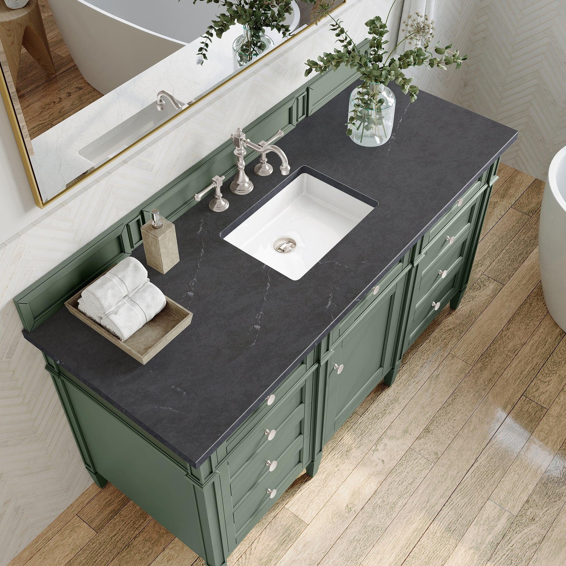 James Martin Vanities Brittany 60" Smokey Celadon Single Vanity With 3cm Charcoal Soapstone Top