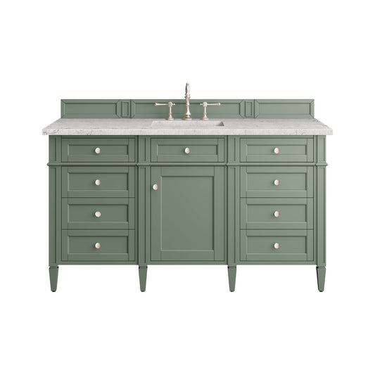 James Martin Vanities Brittany 60" Smokey Celadon Single Vanity With 3cm Eternal Jasmine Pearl Top