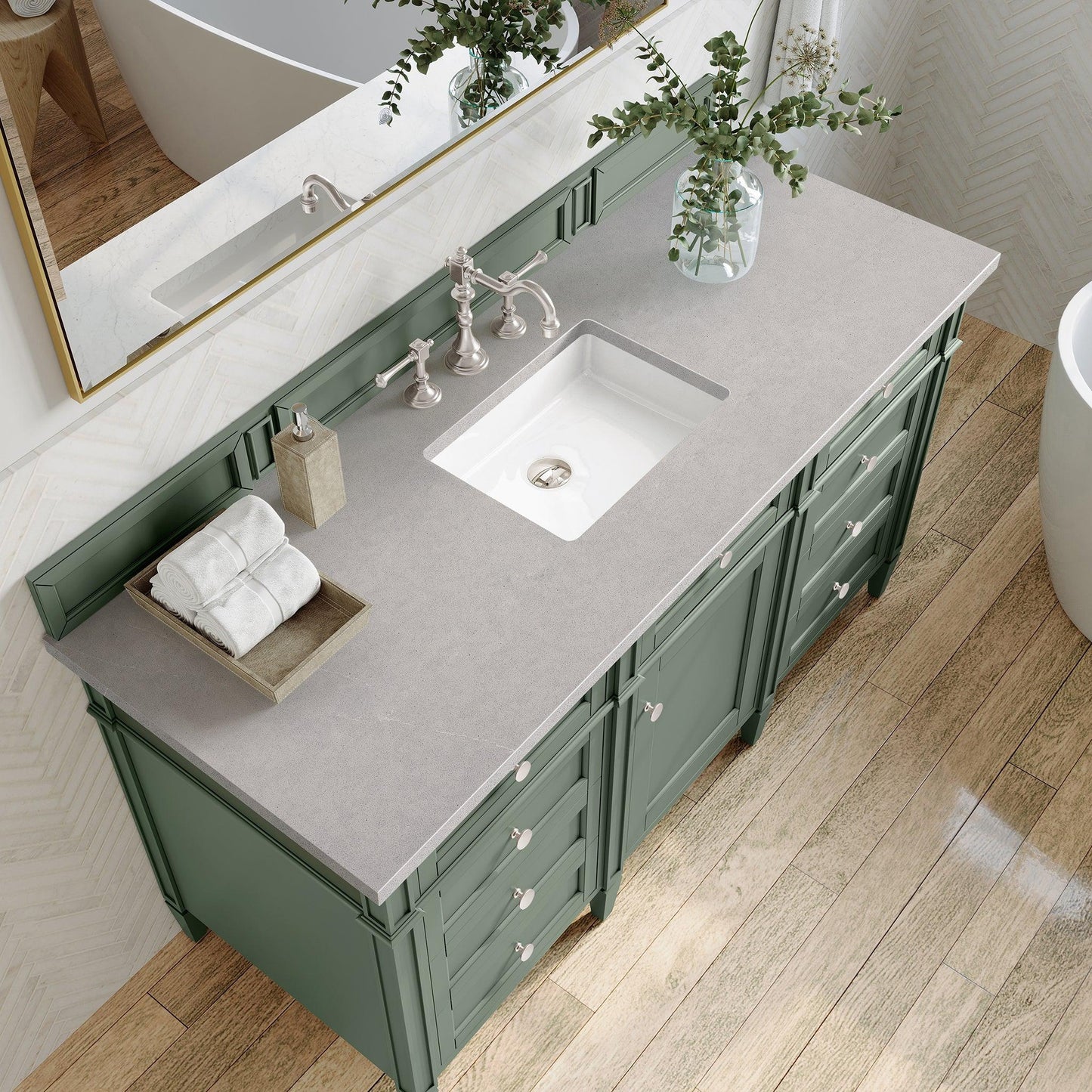 James Martin Vanities Brittany 60" Smokey Celadon Single Vanity With 3cm Eternal Serena Top