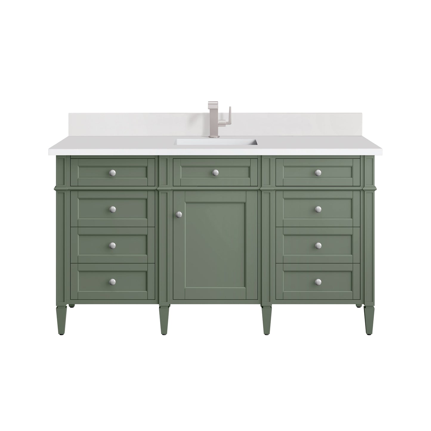 James Martin Vanities Brittany 60" Smokey Celadon Single Vanity With Single Hole 3 cm White Zeus Top & Backsplash