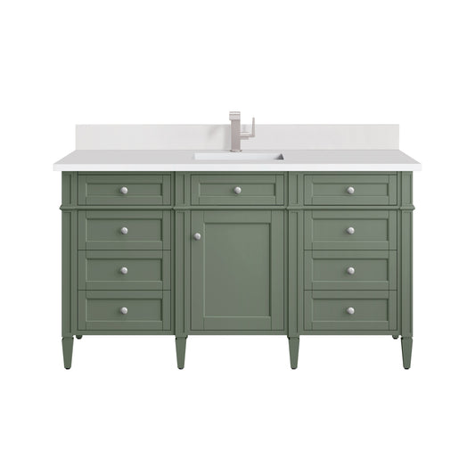 James Martin Vanities Brittany 60" Smokey Celadon Single Vanity With Single Hole 3 cm White Zeus Top & Backsplash