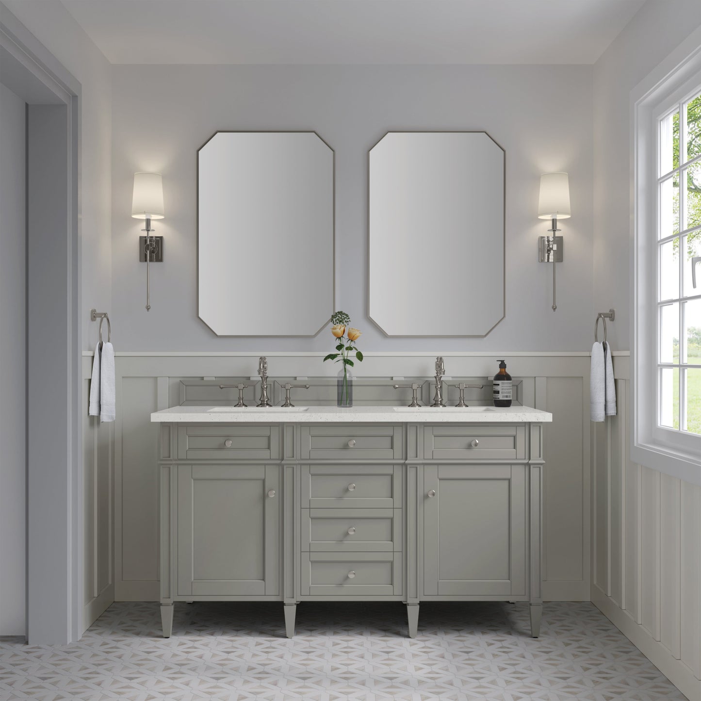 James Martin Vanities Brittany 60" Urban Gray Double Vanity With 3 cm Lime Delight Quartz Top