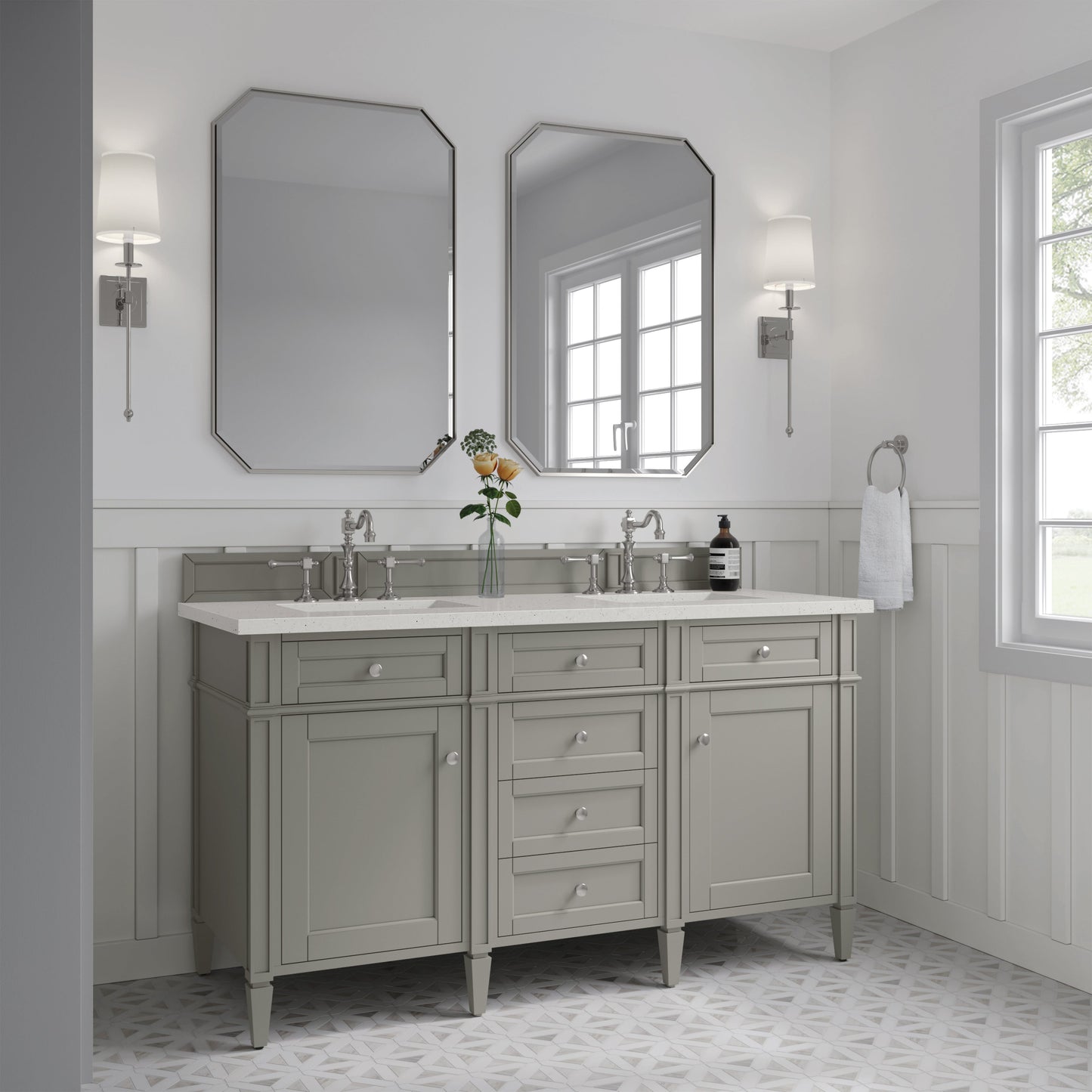 James Martin Vanities Brittany 60" Urban Gray Double Vanity With 3 cm Lime Delight Quartz Top