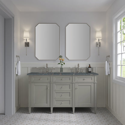 James Martin Vanities Brittany 60" Urban Gray Double Vanity With 3 cm Parisien Bleu Quartz Top