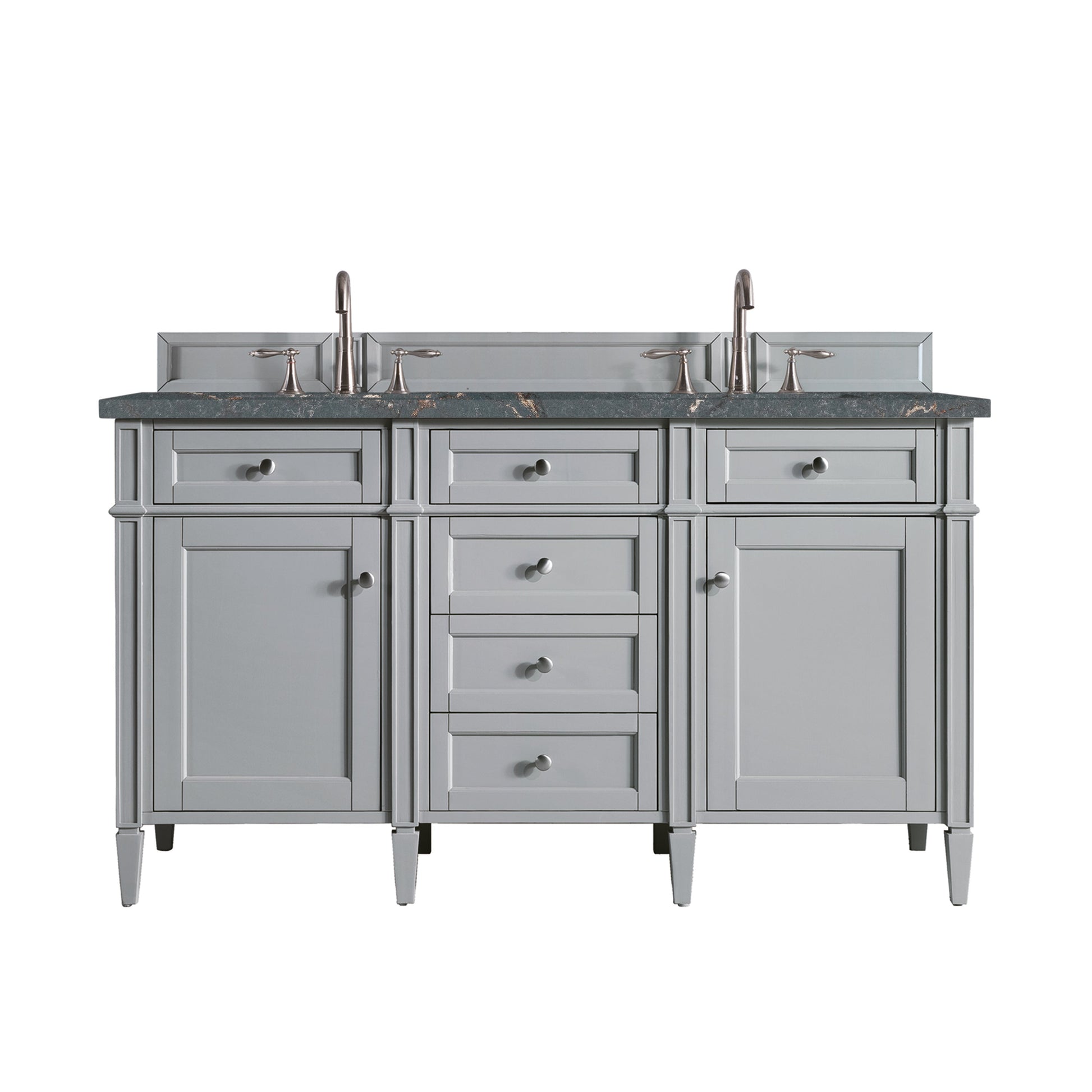 James Martin Vanities Brittany 60" Urban Gray Double Vanity With 3 cm Parisien Bleu Quartz Top