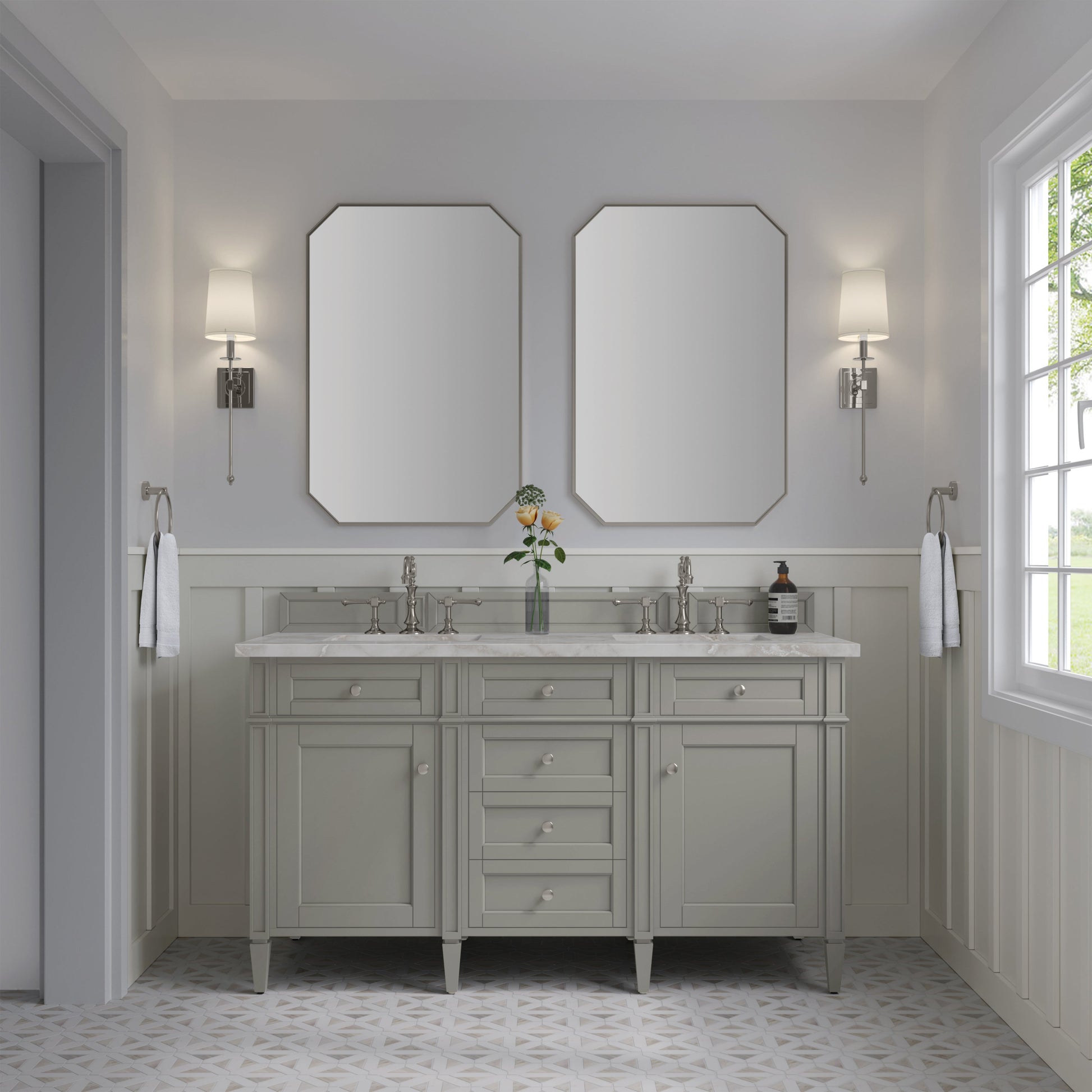 James Martin Vanities Brittany 60" Urban Gray Double Vanity With 3 cm Victorian Silver Quartz Top