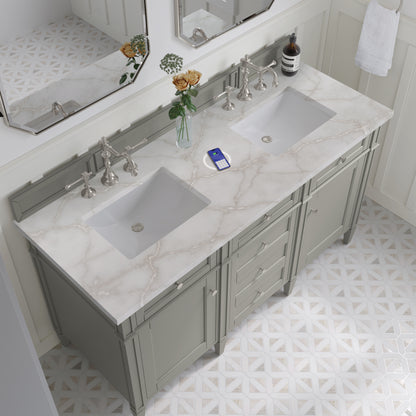 James Martin Vanities Brittany 60" Urban Gray Double Vanity With 3 cm Victorian Silver Silestone Top and FreePower Wireless Charger