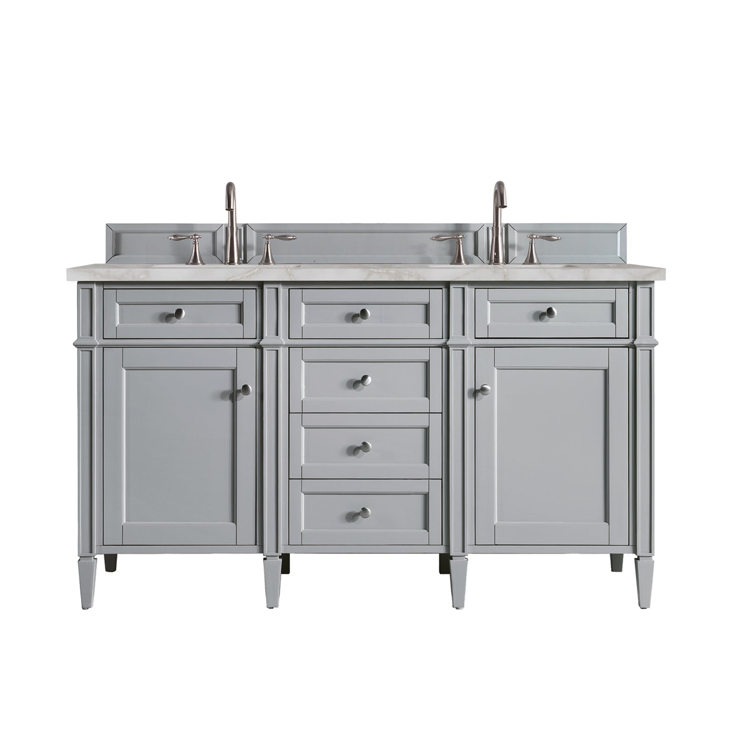 James Martin Vanities Brittany 60" Urban Gray Double Vanity With 3 cm Victorian Silver Silestone Top and FreePower Wireless Charger