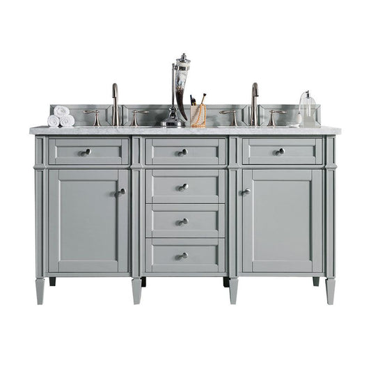 James Martin Vanities Brittany 60" Urban Gray Double Vanity With 3cm Arctic Fall Solid Surface Top