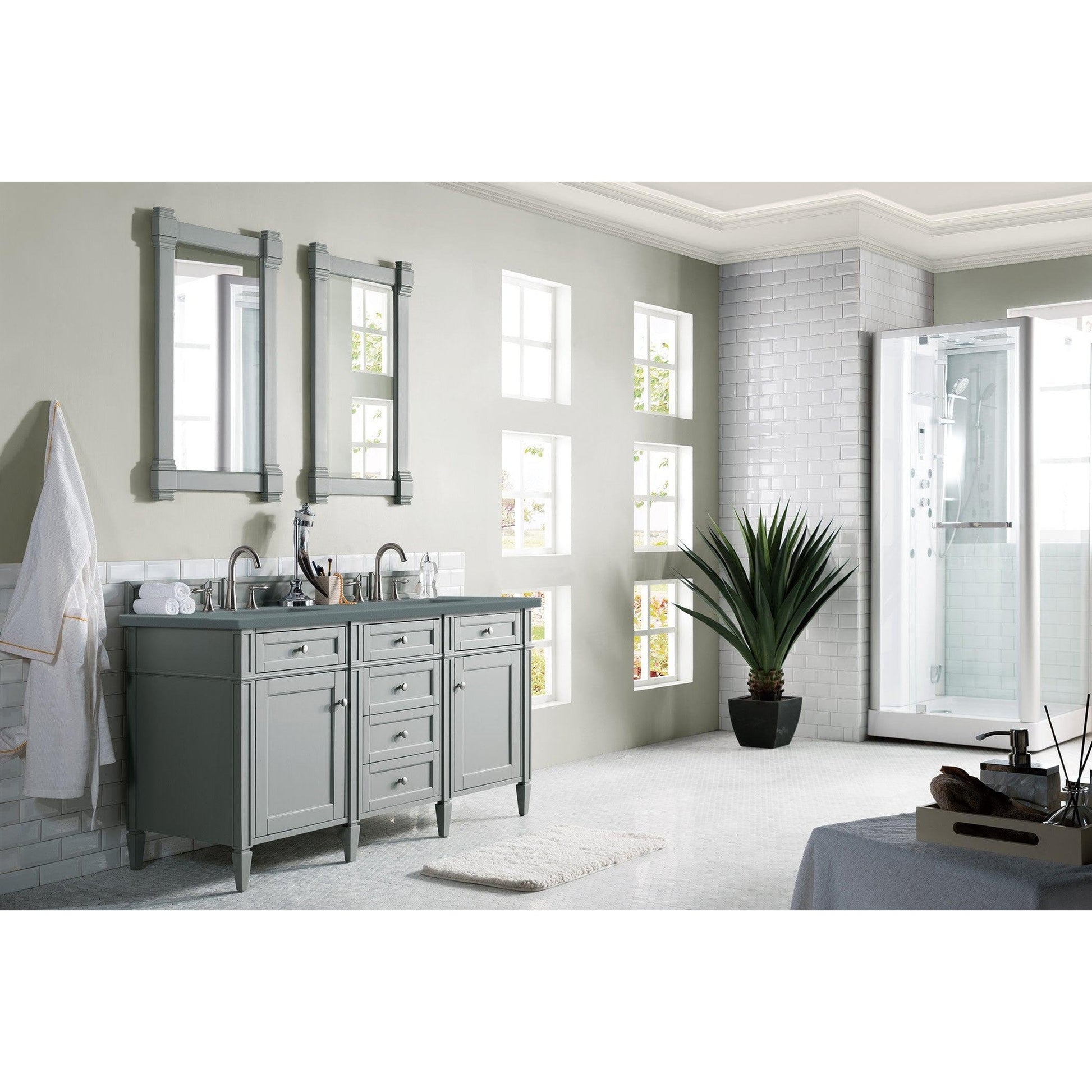 James Martin Vanities Brittany 60" Urban Gray Double Vanity With 3cm Cala Blue Quartz Top