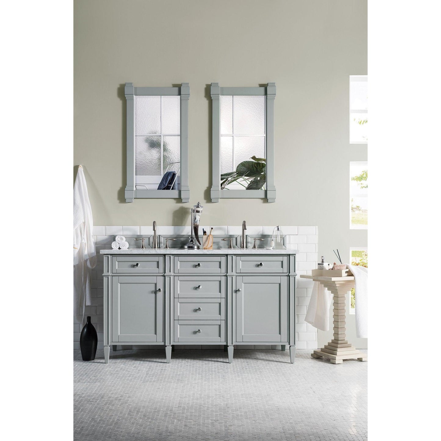 James Martin Vanities Brittany 60" Urban Gray Double Vanity With 3cm Carrara Marble Top