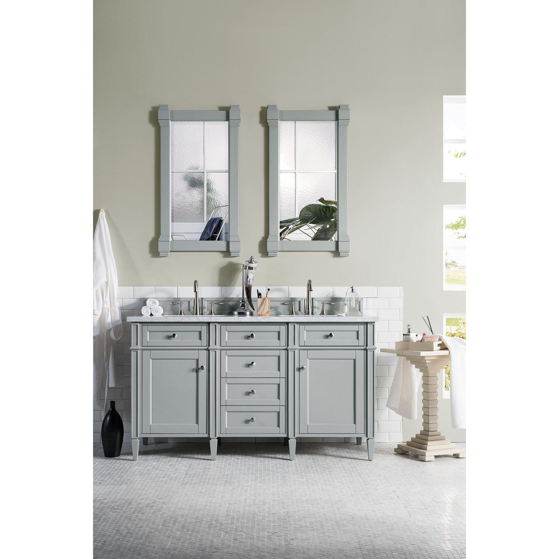 James Martin Vanities Brittany 60" Urban Gray Double Vanity With 3cm Carrara Marble Top