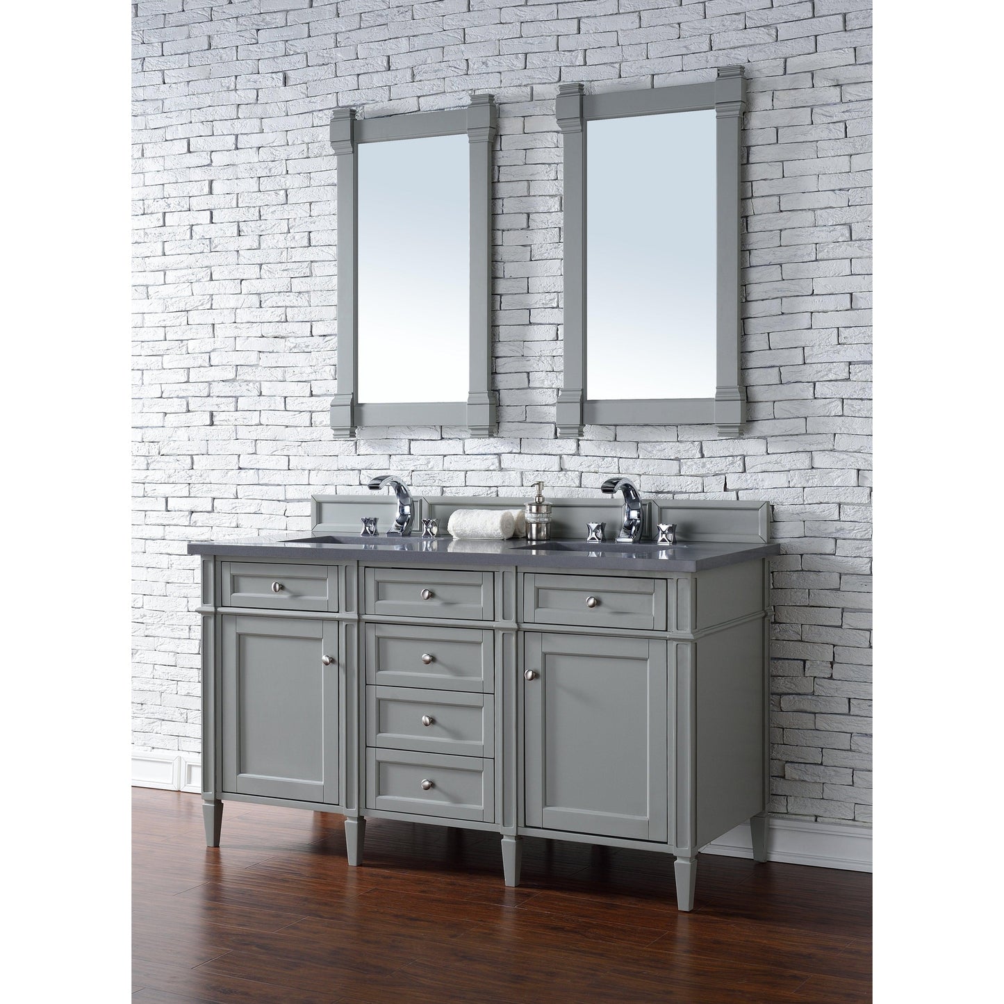 James Martin Vanities Brittany 60" Urban Gray Double Vanity With 3cm Charcoal Soapstone Quartz Top