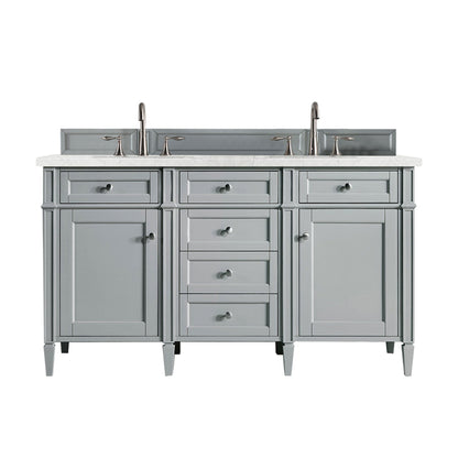 James Martin Vanities Brittany 60" Urban Gray Double Vanity With 3cm Eternal Jasmine Pearl Quartz Top