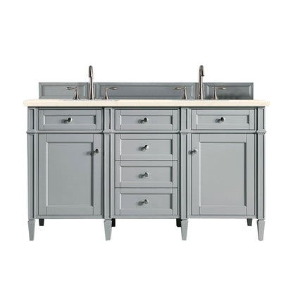 James Martin Vanities Brittany 60" Urban Gray Double Vanity With 3cm Eternal Marfil Quartz Top