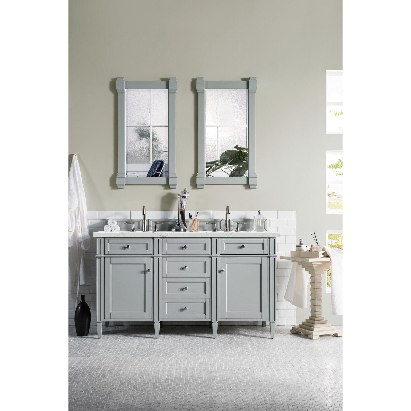 James Martin Vanities Brittany 60" Urban Gray Double Vanity With 3cm Ethereal Noctis Quartz Top