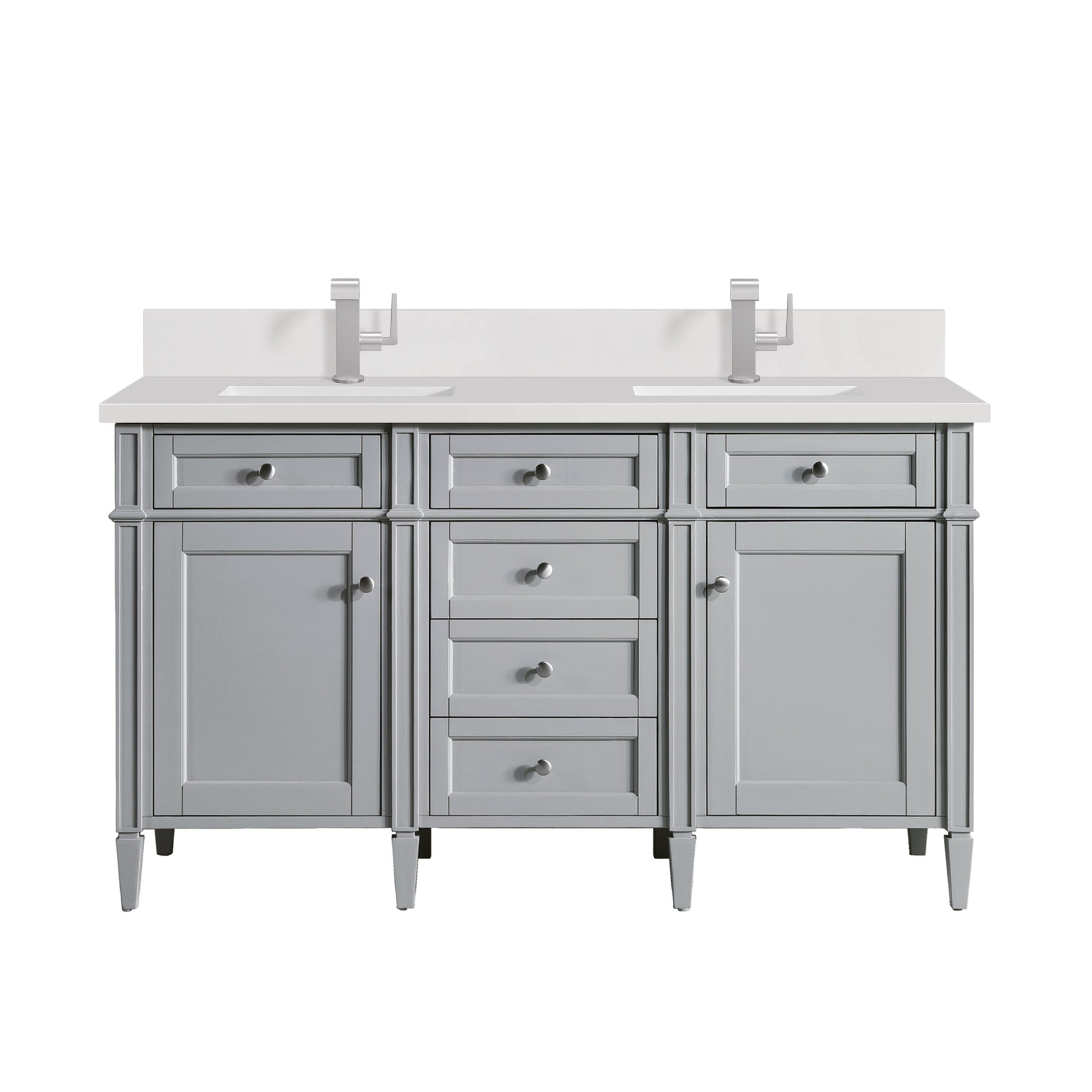 James Martin Vanities Brittany 60" Urban Gray Double Vanity With Single Hole 3 cm White Zeus Quartz Top & Backsplash