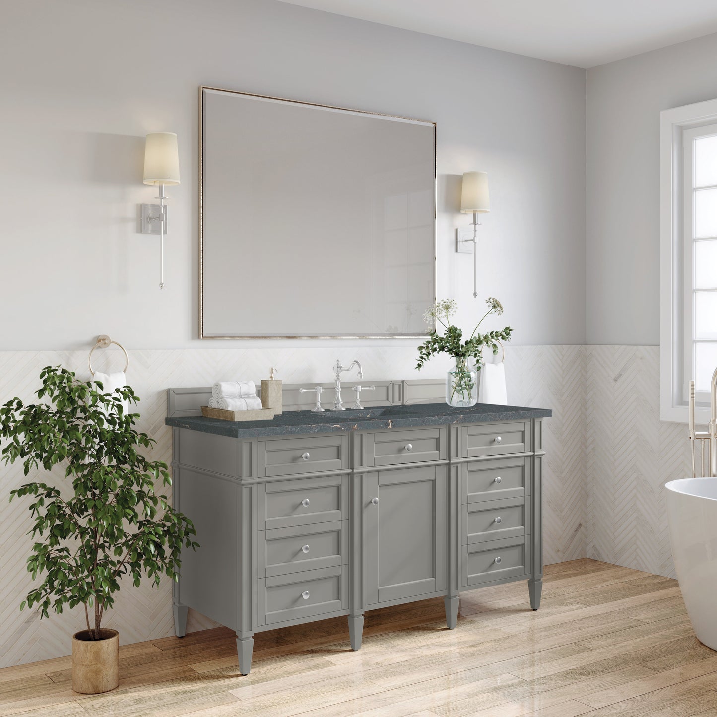 James Martin Vanities Brittany 60" Urban Gray Single Vanity With 3 cm Parisien Bleu Quartz Top