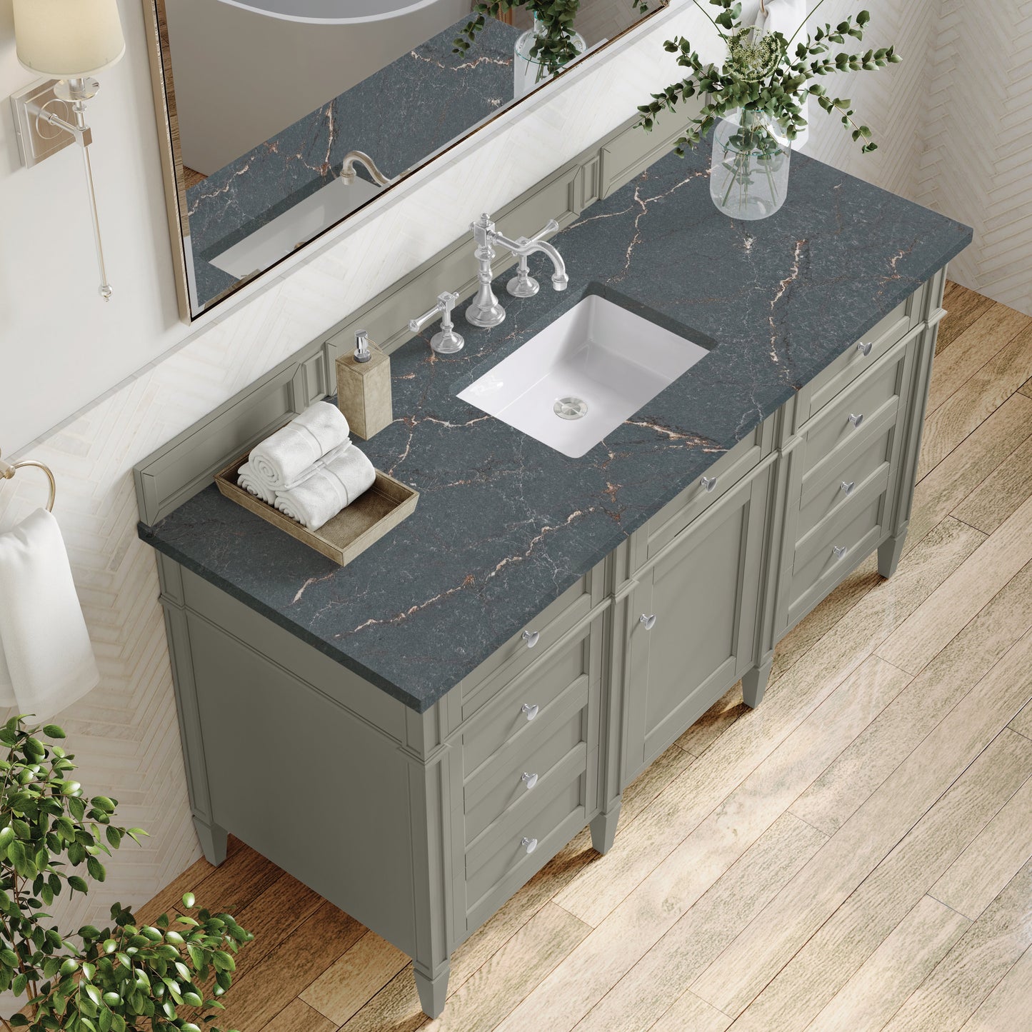 James Martin Vanities Brittany 60" Urban Gray Single Vanity With 3 cm Parisien Bleu Quartz Top