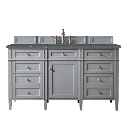 James Martin Vanities Brittany 60" Urban Gray Single Vanity With 3 cm Parisien Bleu Quartz Top