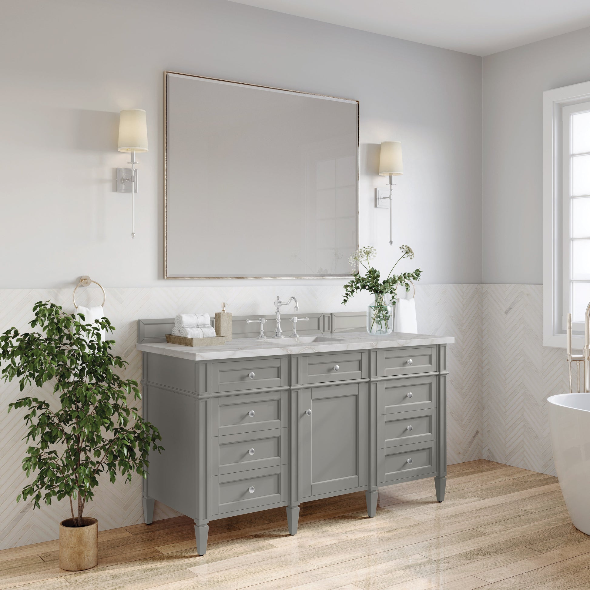 James Martin Vanities Brittany 60" Urban Gray Single Vanity With 3 cm Victorian Silver Quartz Top