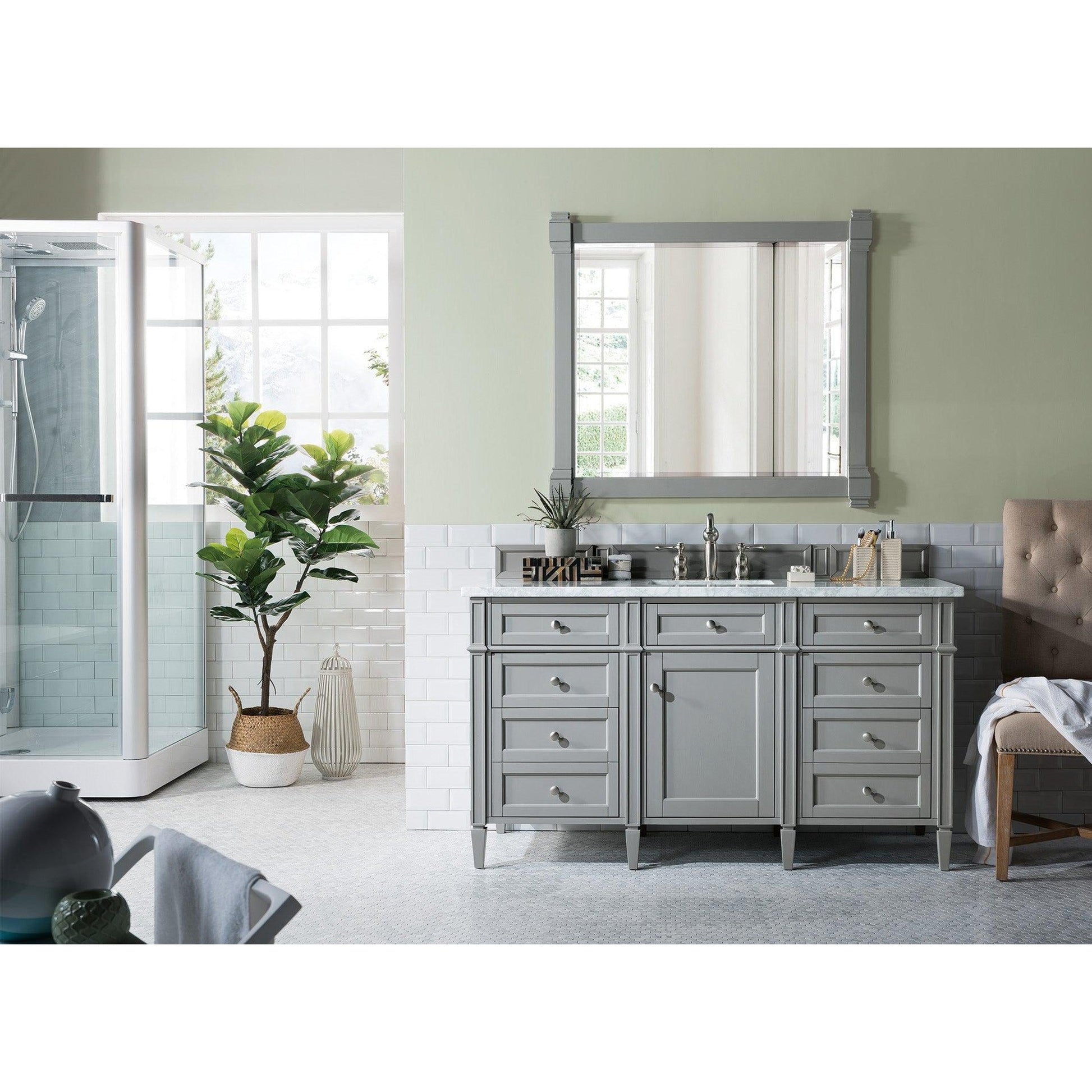 James Martin Vanities Brittany 60" Urban Gray Single Vanity With 3cm Carrara Marble Top