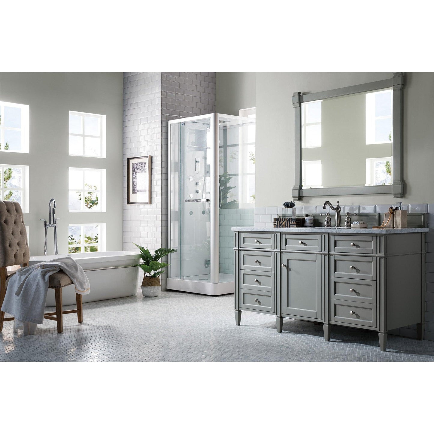 James Martin Vanities Brittany 60" Urban Gray Single Vanity With 3cm Carrara Marble Top