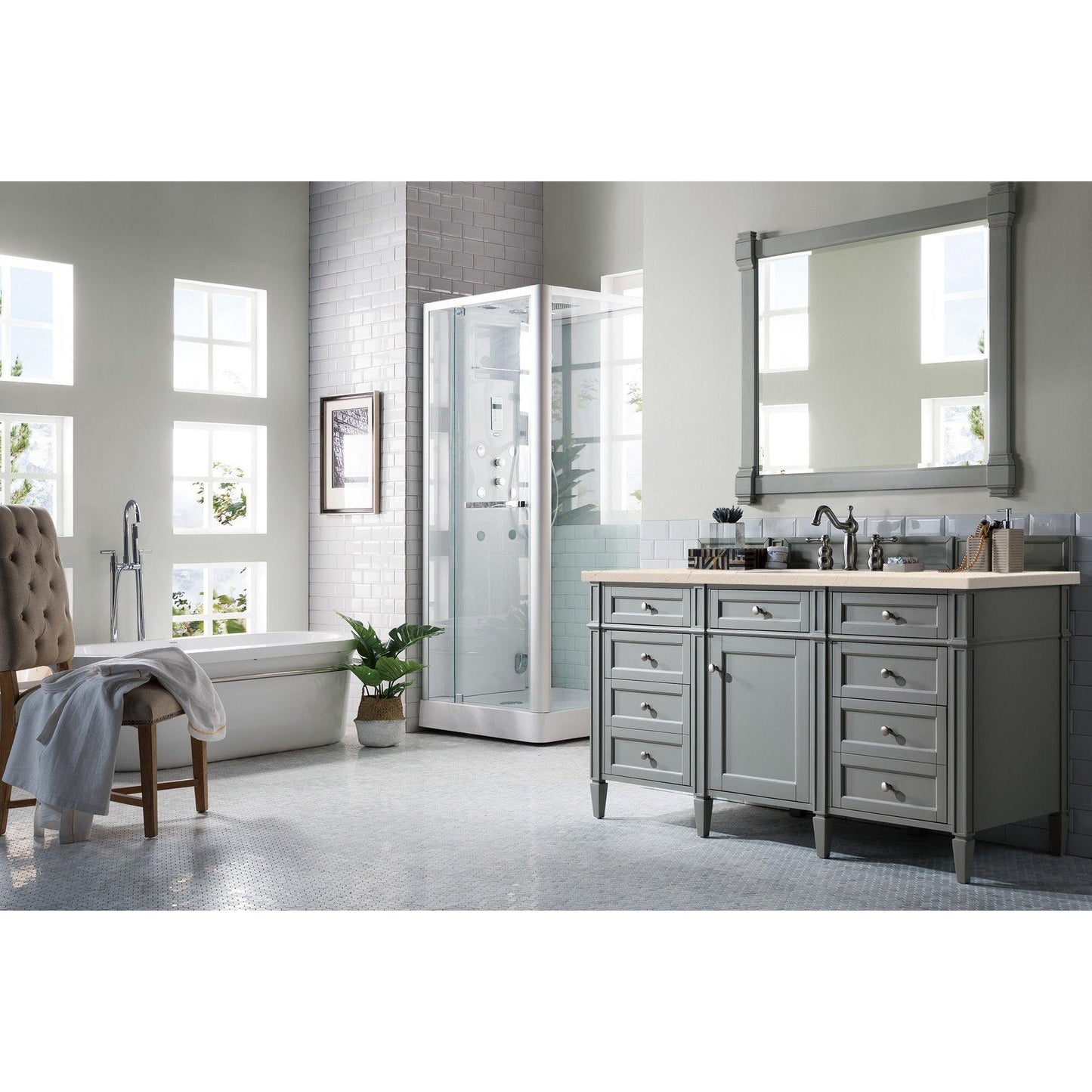 James Martin Vanities Brittany 60" Urban Gray Single Vanity With 3cm Eternal Marfil Quartz Top