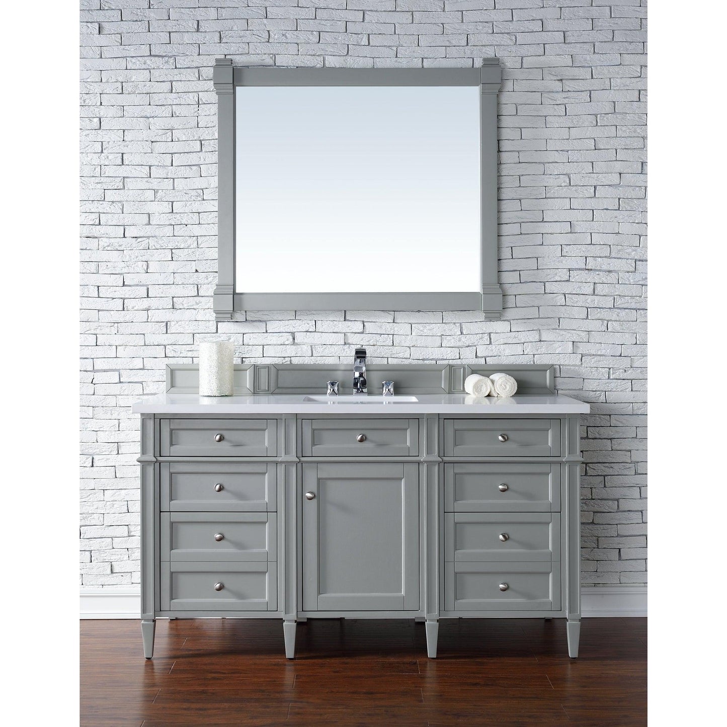 James Martin Vanities Brittany 60" Urban Gray Single Vanity With 3cm White Zeus Quartz Top