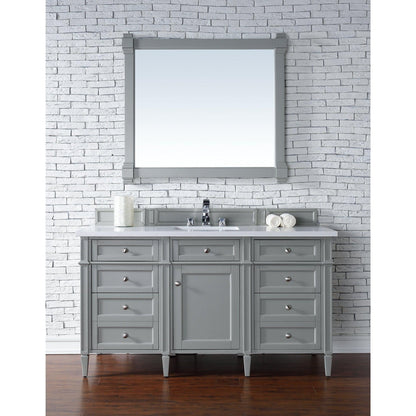 James Martin Vanities Brittany 60" Urban Gray Single Vanity With 3cm White Zeus Quartz Top