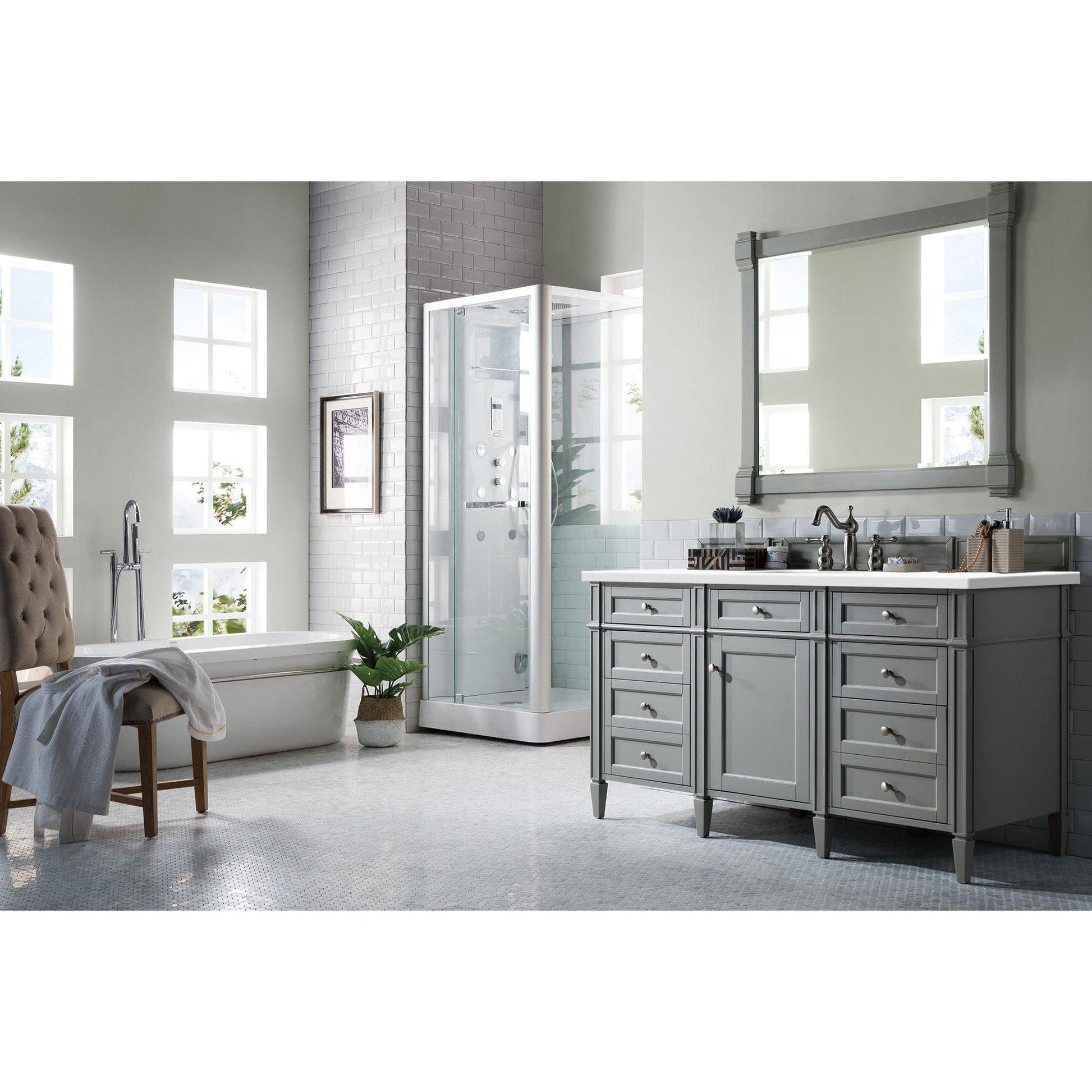 James Martin Vanities Brittany 60" Urban Gray Single Vanity With 3cm White Zeus Quartz Top