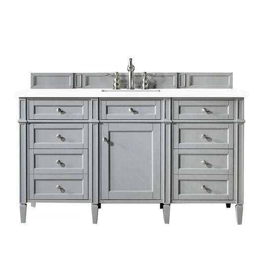 James Martin Vanities Brittany 60" Urban Gray Single Vanity With 3cm White Zeus Quartz Top