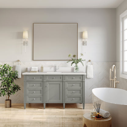 James Martin Vanities Brittany 60" Urban Gray Single Vanity With Single Hole 3 cm White Zeus Quartz Top & Backsplash