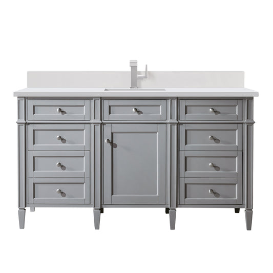 James Martin Vanities Brittany 60" Urban Gray Single Vanity With Single Hole 3 cm White Zeus Quartz Top & Backsplash