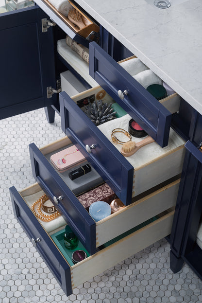 James Martin Vanities Brittany 60" Victory Blue Double Vanity With 3 cm Eternal Jasmine Pearl Silestone Top and FreePower Wireless Charger