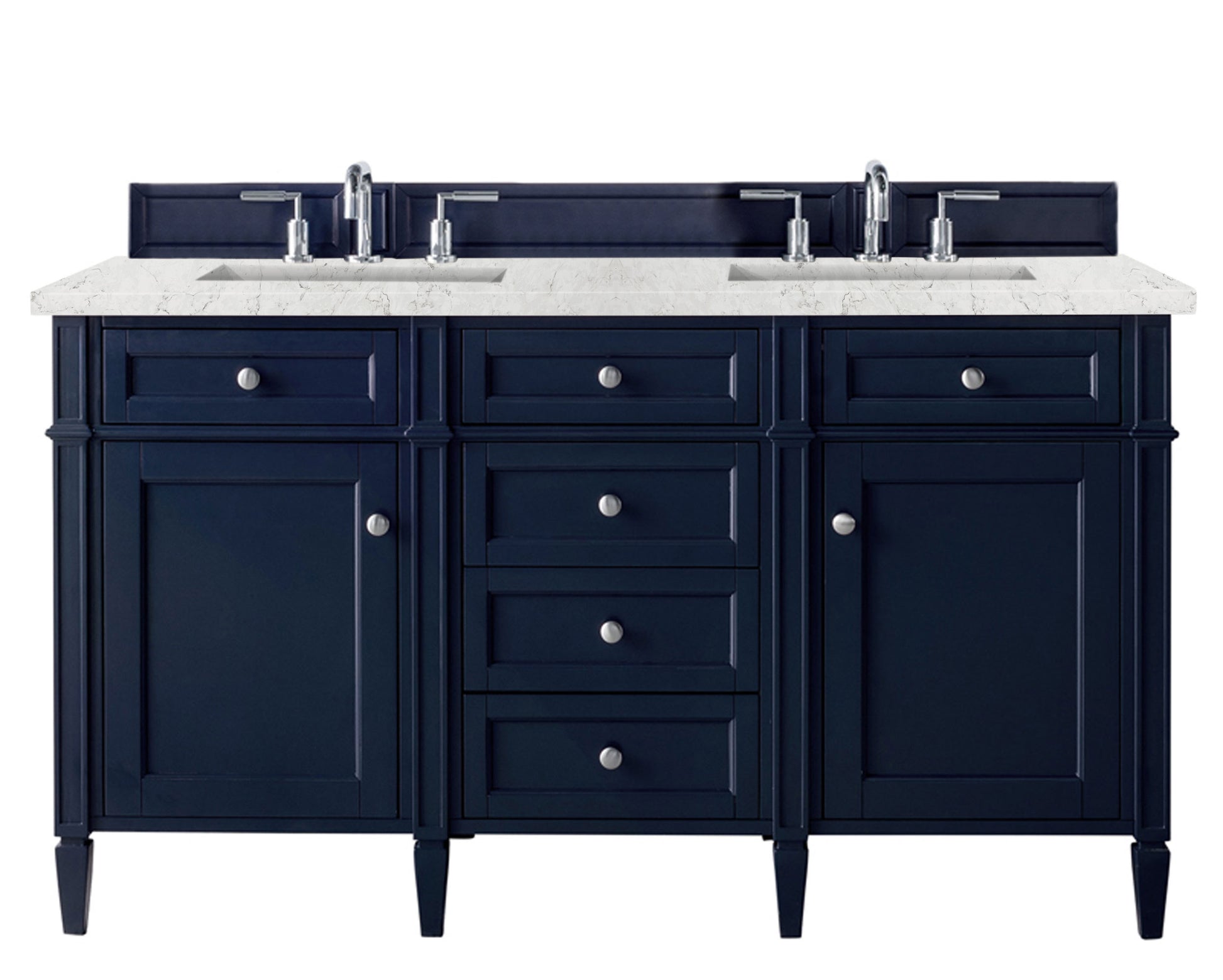 James Martin Vanities Brittany 60" Victory Blue Double Vanity With 3 cm Eternal Jasmine Pearl Silestone Top and FreePower Wireless Charger