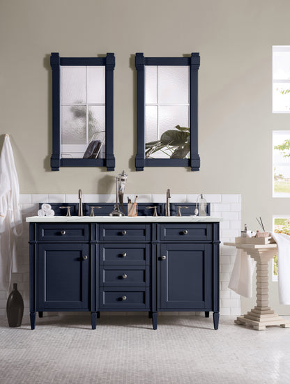 James Martin Vanities Brittany 60" Victory Blue Double Vanity With 3 cm Ethereal Noctis Silestone Top and FreePower Wireless Charger