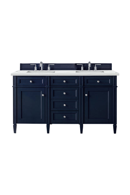 James Martin Vanities Brittany 60" Victory Blue Double Vanity With 3 cm Ethereal Noctis Silestone Top and FreePower Wireless Charger