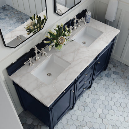 James Martin Vanities Brittany 60" Victory Blue Double Vanity With 3 cm Victorian Silver Quartz Top