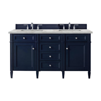 James Martin Vanities Brittany 60" Victory Blue Double Vanity With 3 cm Victorian Silver Quartz Top