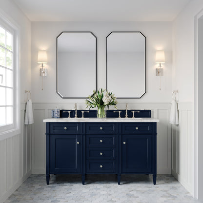 James Martin Vanities Brittany 60" Victory Blue Double Vanity With 3 cm Victorian Silver Silestone Top and FreePower Wireless Charger