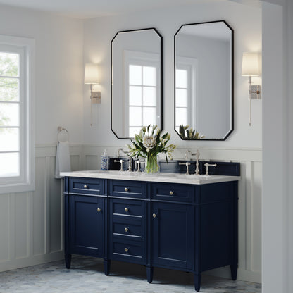 James Martin Vanities Brittany 60" Victory Blue Double Vanity With 3 cm Victorian Silver Silestone Top and FreePower Wireless Charger